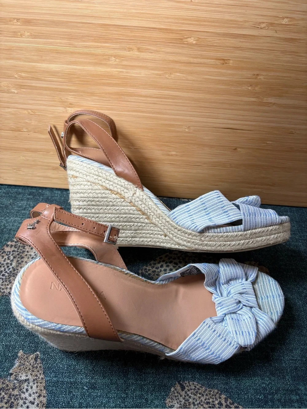 Nautica Blue & White Striped Bow Wedge Sandals